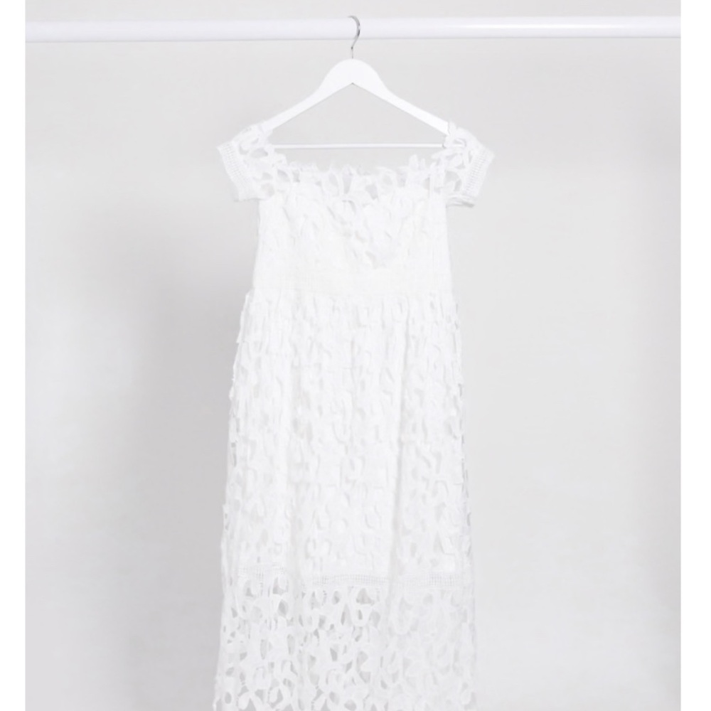 NWT Chi Chi London Maternity size 12 bardot lace midi dress in white
